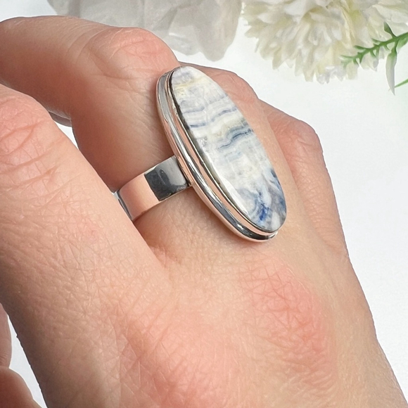 SALE❗️Jewelry Set Ring Size 8 Blue Scheelite Pendant Sterling Silver 925 - Picture 9 of 12